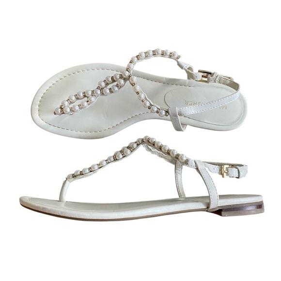 Marc Fisher Women's Pearl Embellished White Sandals 8.5 Resortwear Wedding Beach - Picture 6 of 11